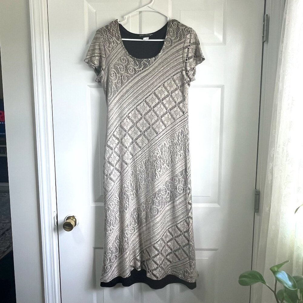 Giorgio Sant Angelo Vintage Metallic Lace Bodycon A-Line Maxi Dress Size 14P